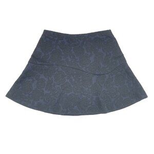 AQUA Black Blue Floral Velvet Mini Skater Skirt Womens Size XS Elastic Waist